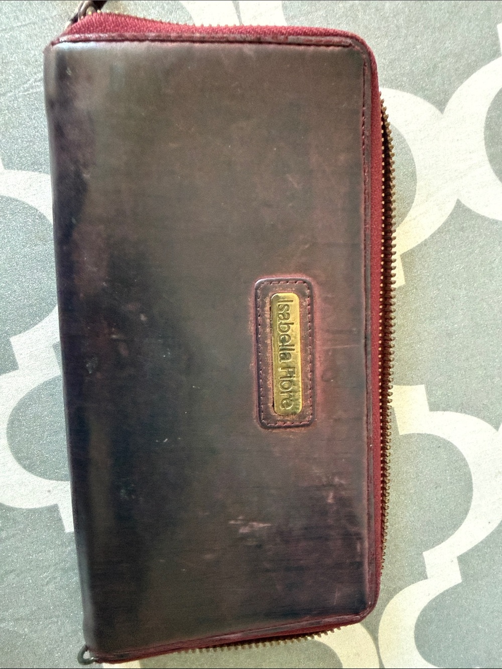 Isabella Fiore Men's Dark Burgundy Leather Zip Wallet
